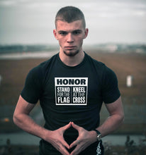 Load image into Gallery viewer, Stand before the flag and kneel before the cross   Christian T-Shirt