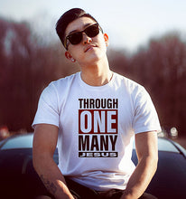 Load image into Gallery viewer, Man with a Through One Many, Jesus t shirt on  from For Liberty Sake.