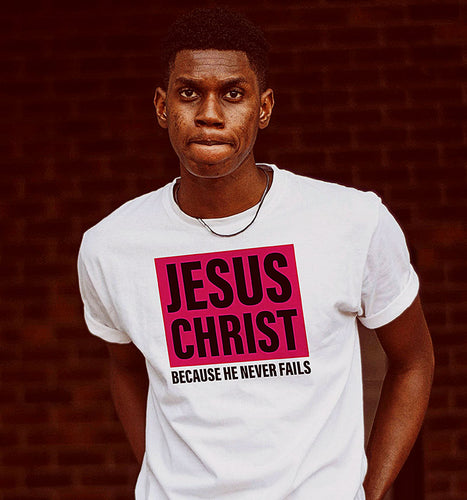 A man in a Jesus Christ t shirt from For Liberty Sake